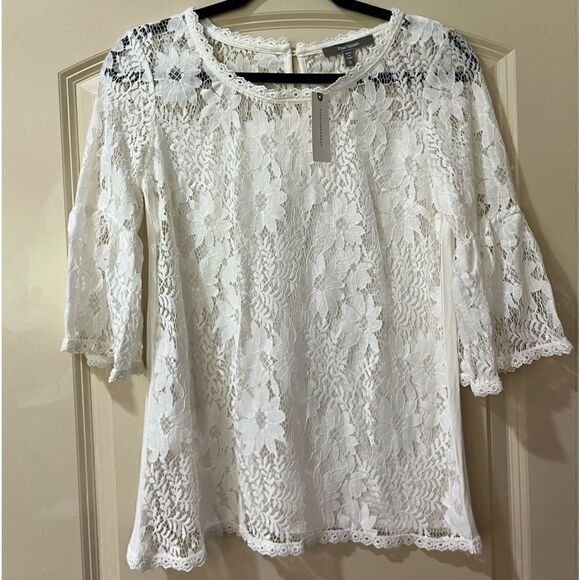 NWT ANTHROPOLOGIE BLUE TASSEL Daisy Lace Top White Women’s Size Small - Picture 3 of 10